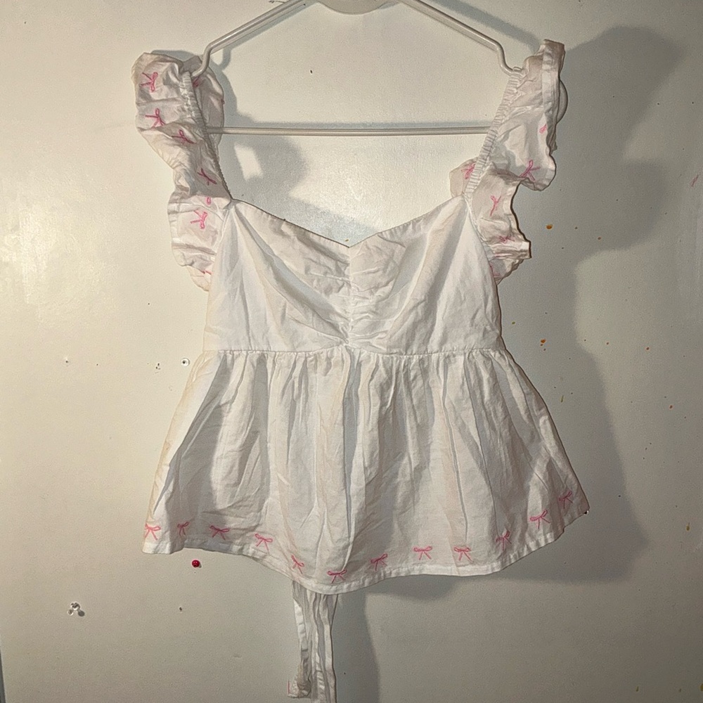 Japna White Ruffle Bow-Trim Peplum Tank Top